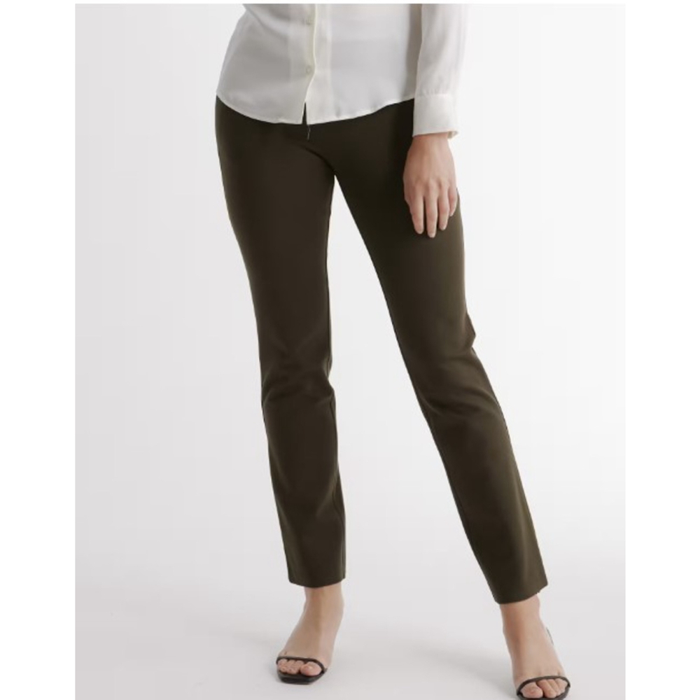 NWT Women's QUINCE Olive Ultra-Stretch Ponte Straight Leg Pants S Inseam 26"
